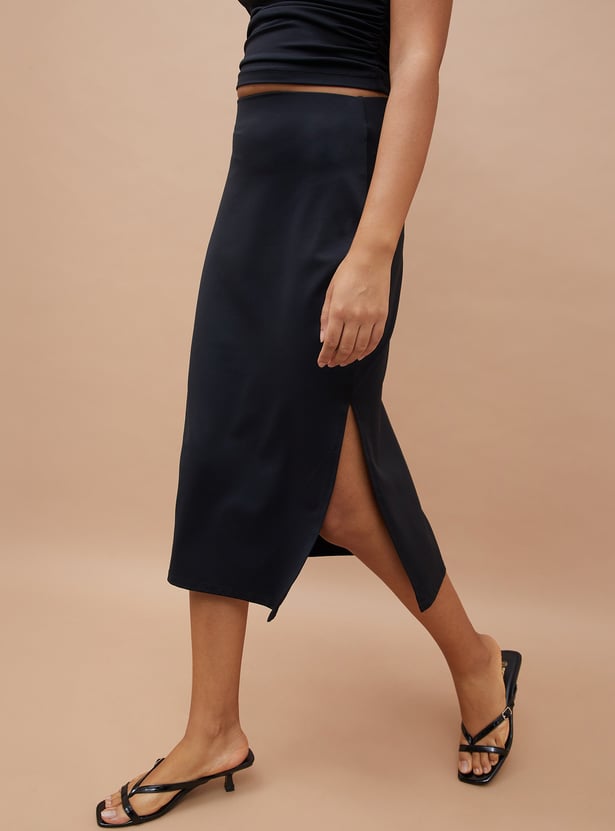 GINGER Solid Midi Skirt