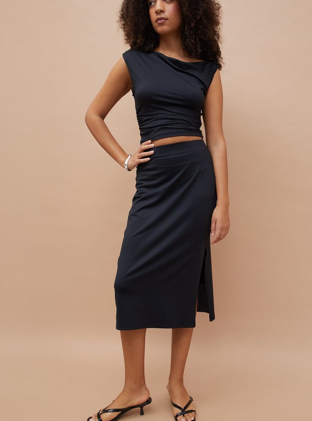 GINGER Solid Midi Skirt