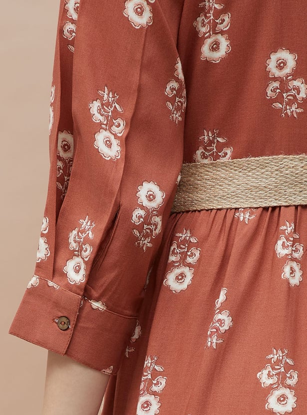 COLOUR ME Floral Print Tiered Dress with Belt