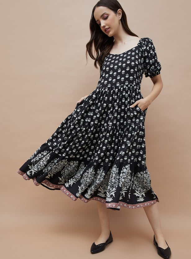 COLOUR ME Floral Motif Print A-Line Dress