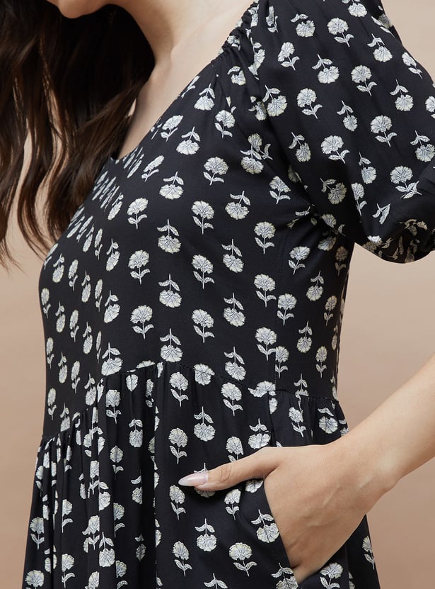 COLOUR ME Floral Motif Print A-Line Dress