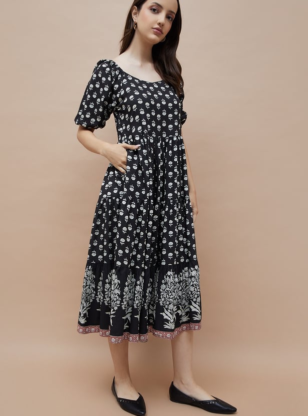 COLOUR ME Floral Motif Print A-Line Dress