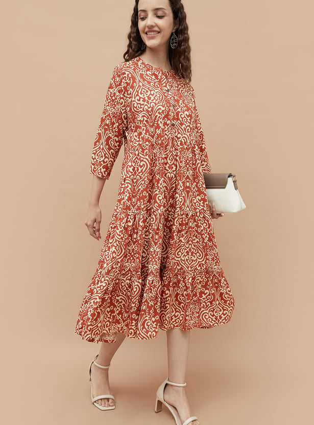 COLOUR ME Ethnic Motif Midi Dress