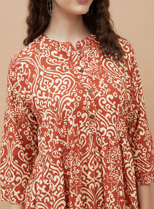 COLOUR ME Ethnic Motif Midi Dress