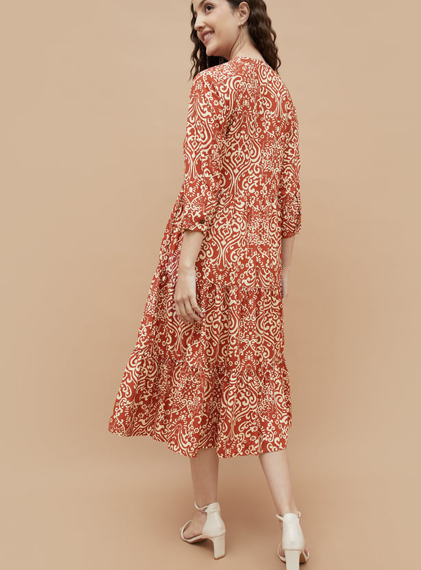 COLOUR ME Ethnic Motif Midi Dress