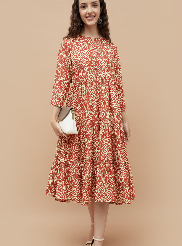COLOUR ME Ethnic Motif Midi Dress