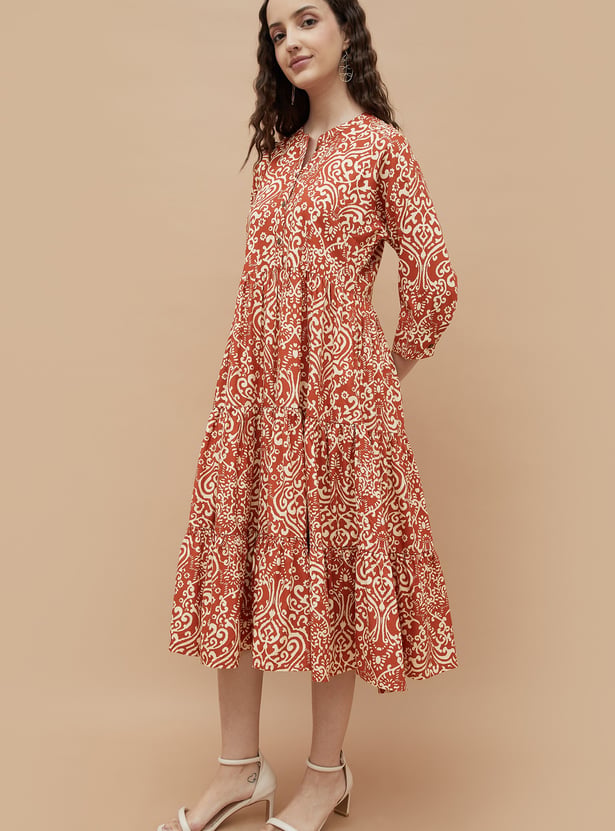 COLOUR ME Ethnic Motif Midi Dress