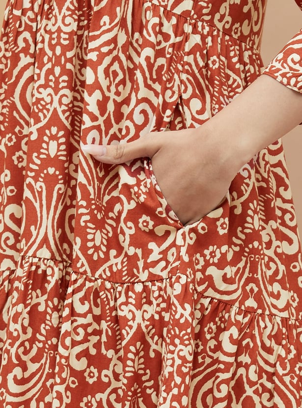 COLOUR ME Ethnic Motif Midi Dress