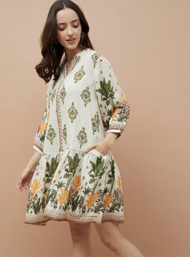 COLOUR ME Ethnic Motif Drop Waist Dress