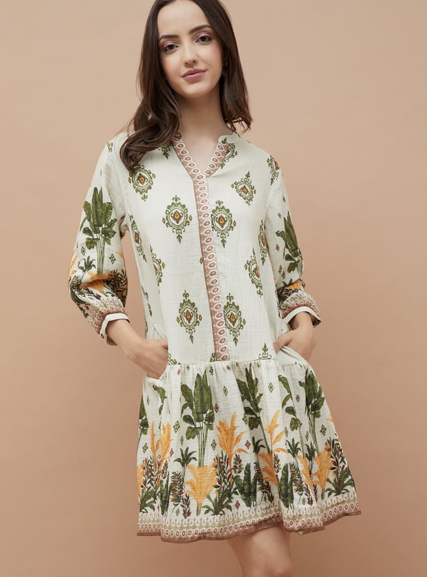 COLOUR ME Ethnic Motif Drop Waist Dress