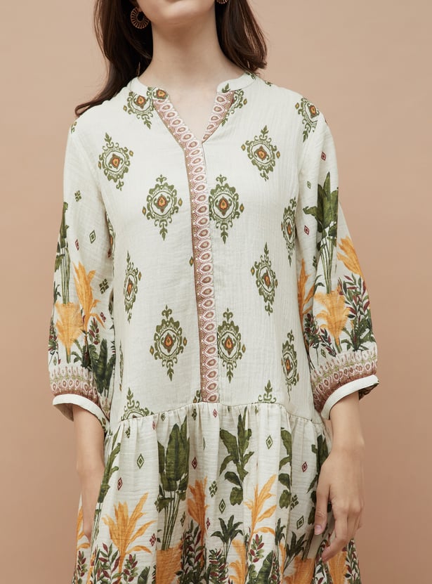 COLOUR ME Ethnic Motif Drop Waist Dress