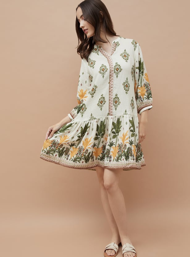 COLOUR ME Ethnic Motif Drop Waist Dress