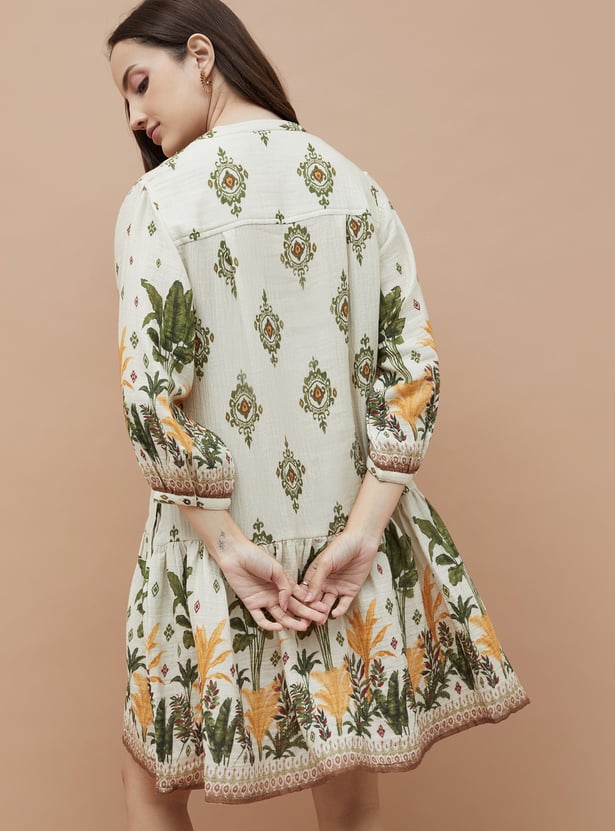 COLOUR ME Ethnic Motif Drop Waist Dress