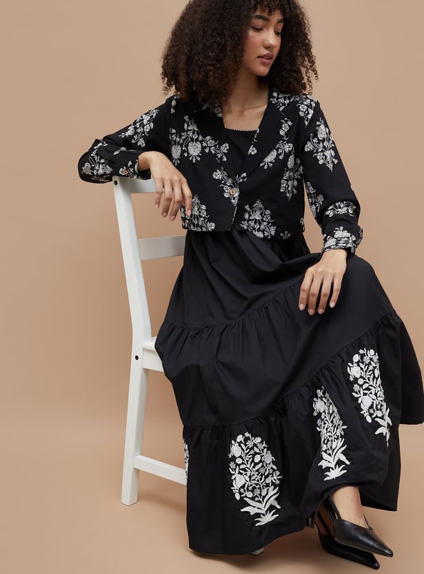 COLOUR ME Floral Print Tiered Dress with Jacket