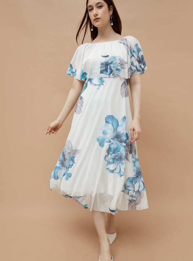 CODE Floral Print Off-Shoulder Midi Dress