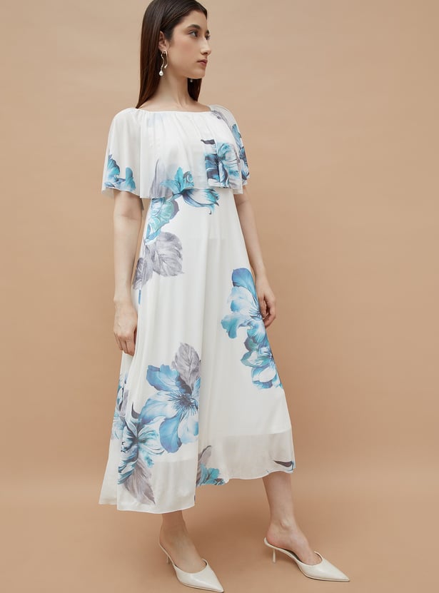 CODE Floral Print Off-Shoulder Midi Dress