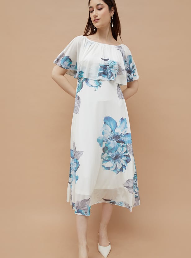 CODE Floral Print Off-Shoulder Midi Dress