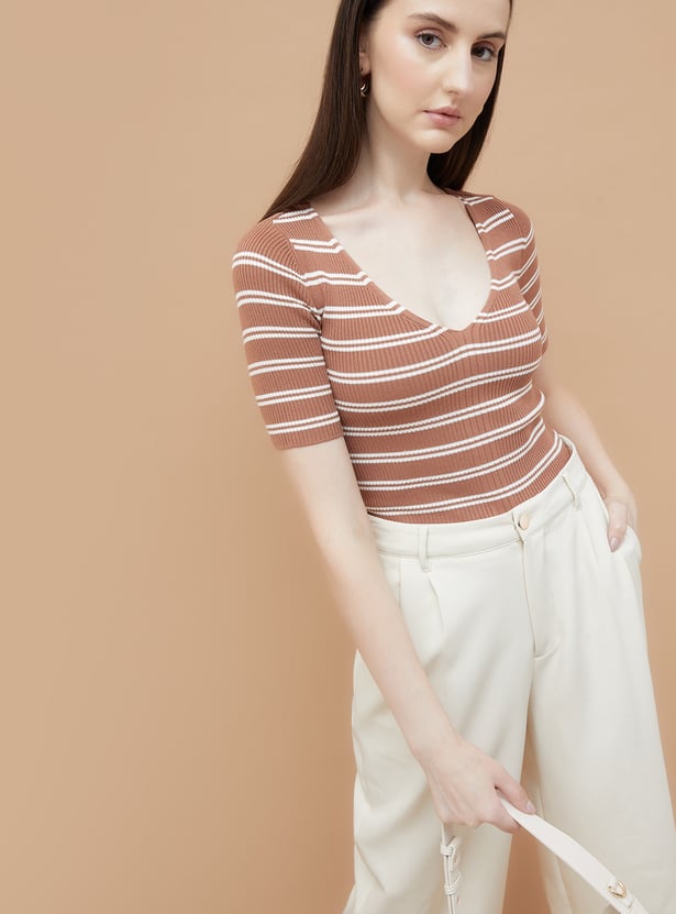 CODE CLASSIC Striped V-neck Top