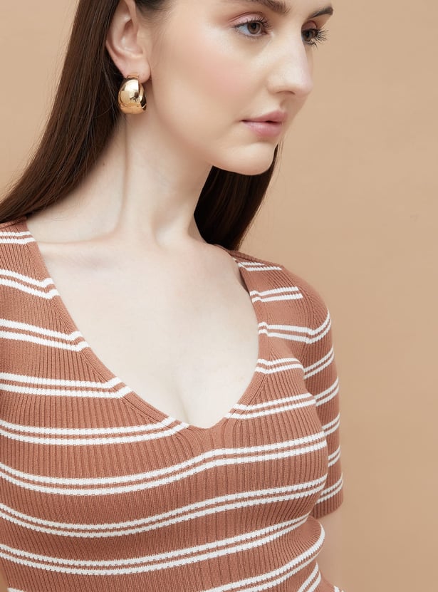 CODE CLASSIC Striped V-neck Top