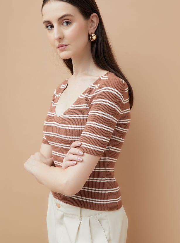 CODE CLASSIC Striped V-neck Top