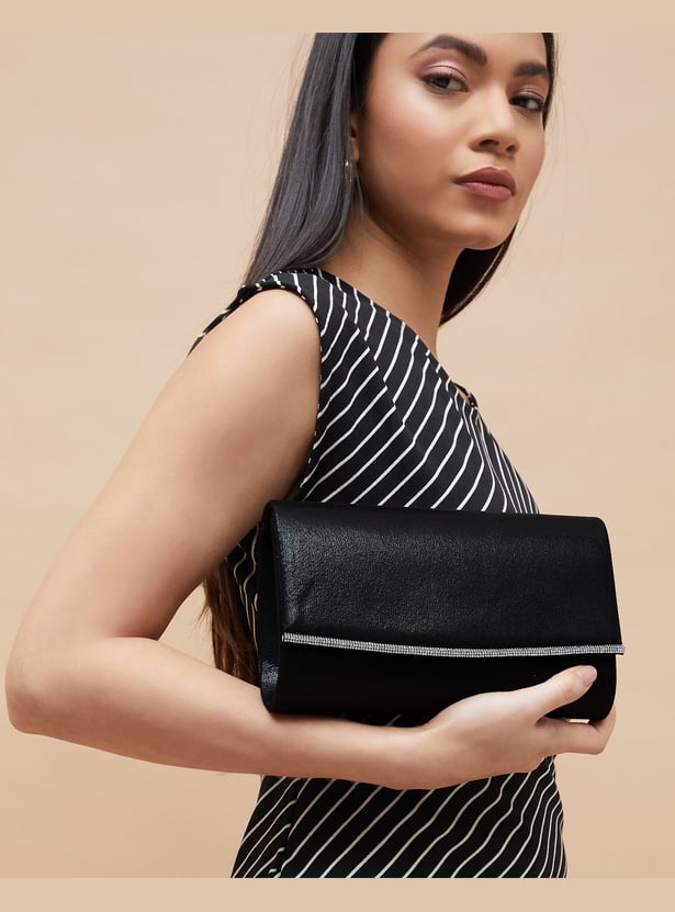 CODE Textured Fold-Over Clutch with Sling