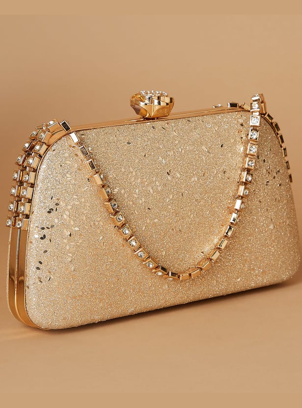 CODE Embellished Clutch with Sling Strap