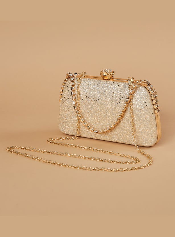 CODE Embellished Clutch with Sling Strap
