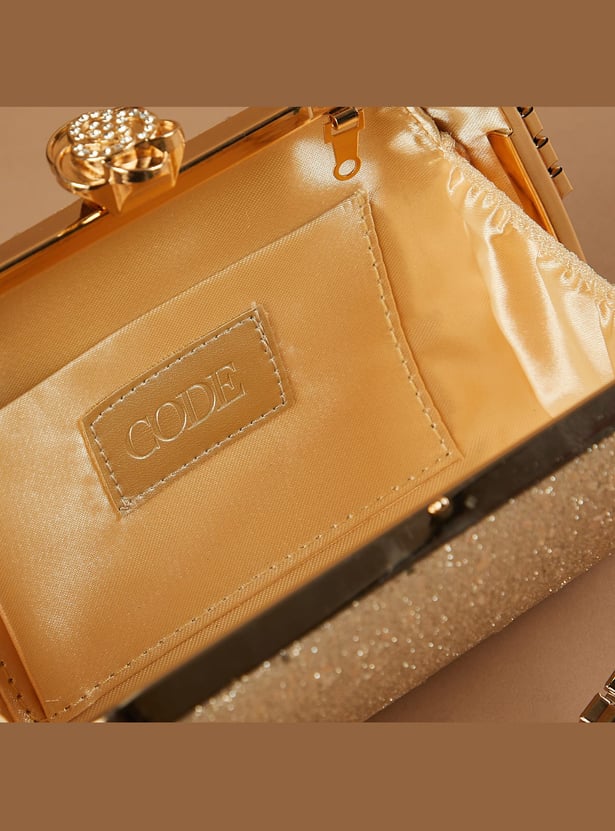 CODE Embellished Clutch with Sling Strap