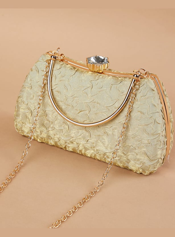 CODE Patterned Clutch with Chain Strap