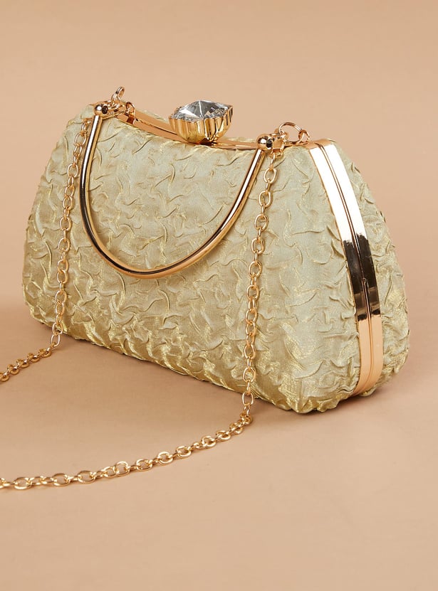 CODE Patterned Clutch with Chain Strap