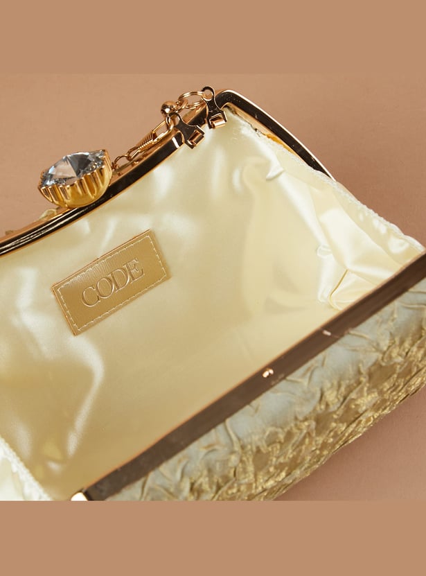 CODE Patterned Clutch with Chain Strap