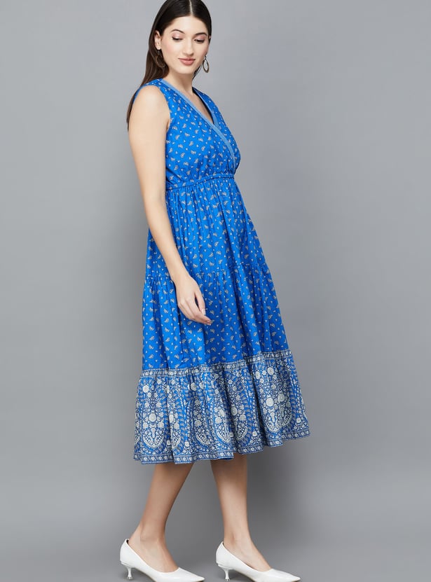BIBA Floral Print A-Line Dress