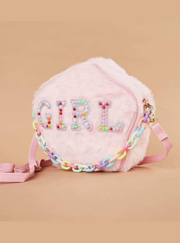 GINGER Embellished Fuzzy Sling Bag