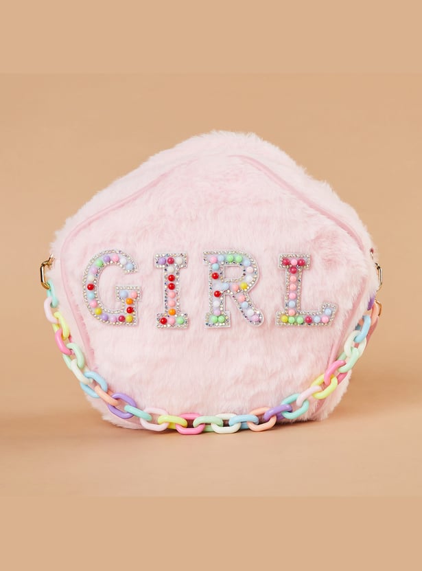 GINGER Embellished Fuzzy Sling Bag