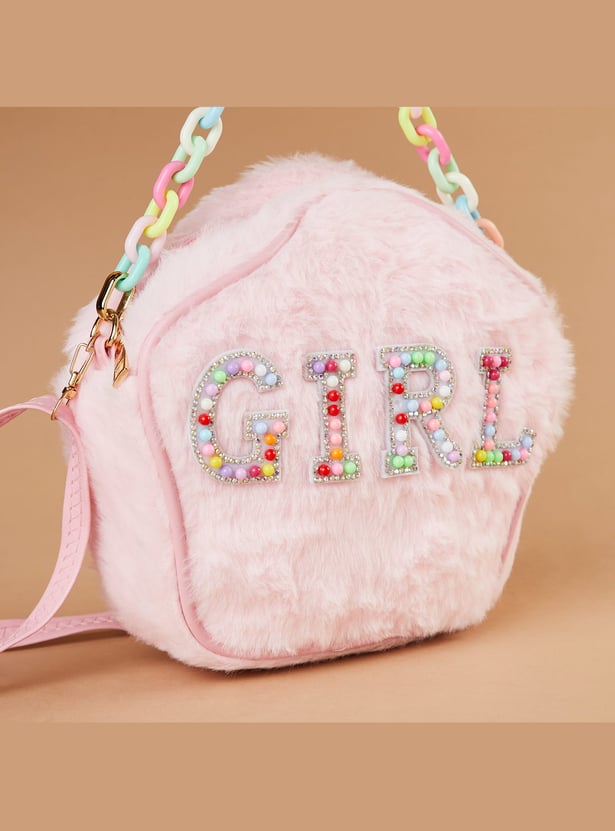 GINGER Embellished Fuzzy Sling Bag