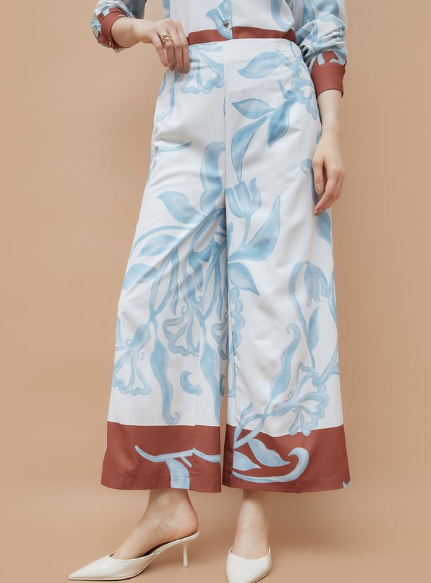 CODE Printed Wide Leg Trousers