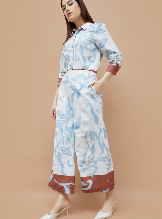 CODE Printed Wide Leg Trousers