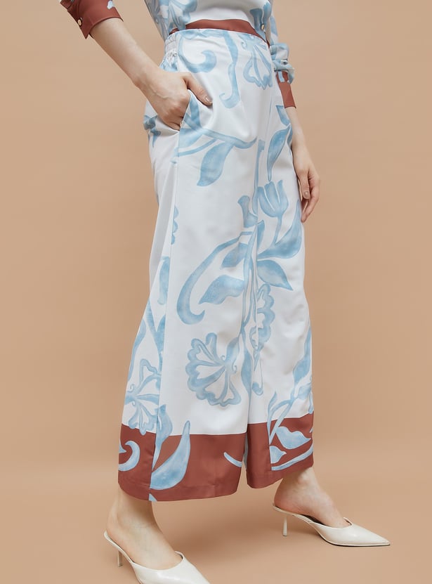 CODE Printed Wide Leg Trousers
