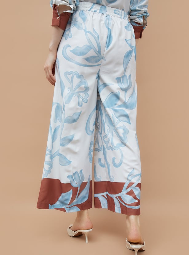 CODE Printed Wide Leg Trousers