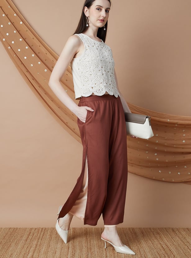 MELANGE Solid Wide Leg Palazzos