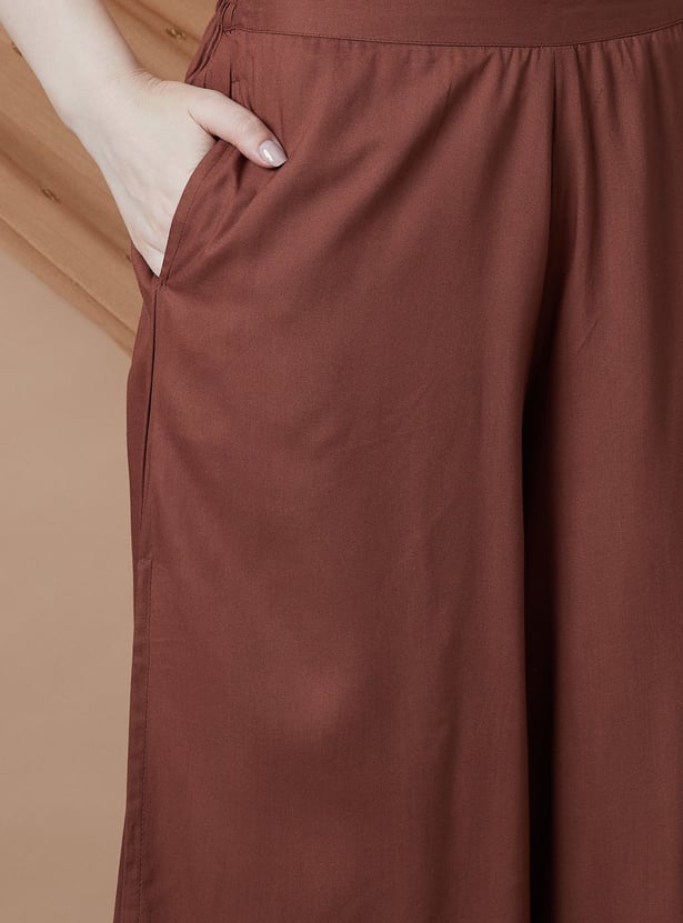 MELANGE Solid Wide Leg Palazzos
