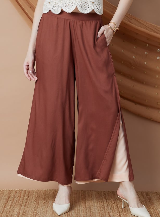 MELANGE Solid Wide Leg Palazzos