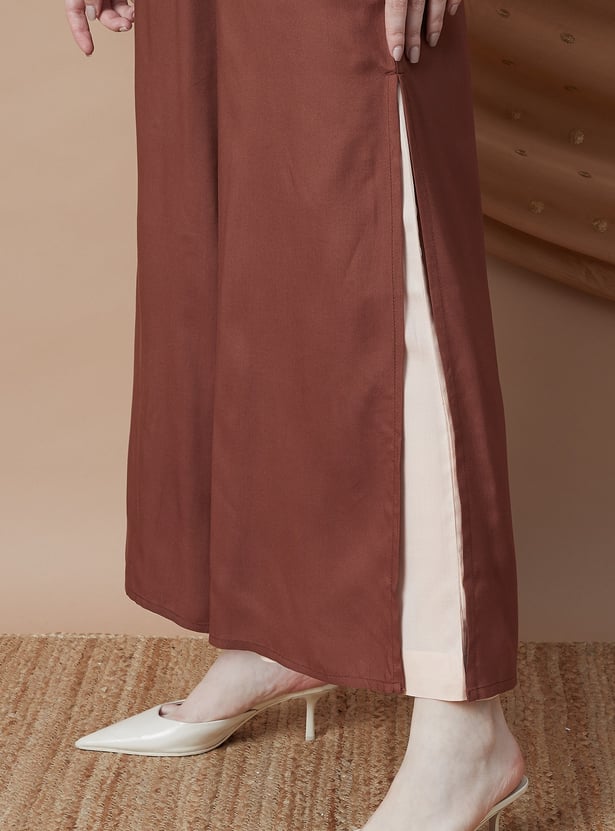 MELANGE Solid Wide Leg Palazzos