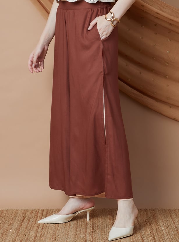 MELANGE Solid Wide Leg Palazzos