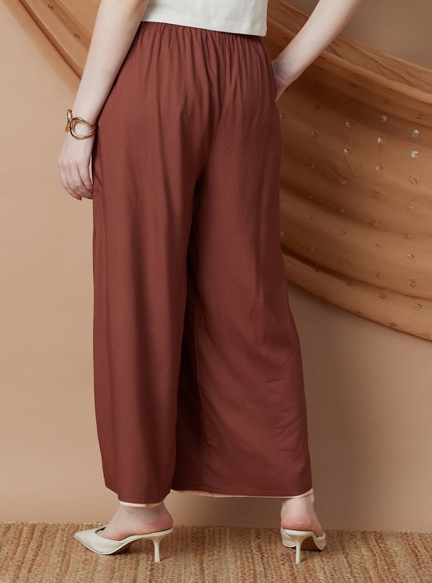 MELANGE Solid Wide Leg Palazzos