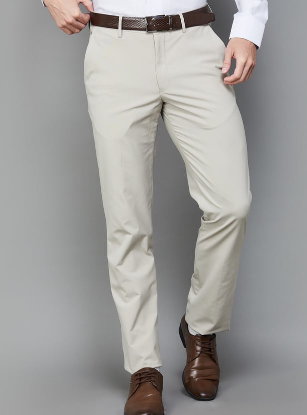 LOUIS PHILIPPE Solid Slim Straight Formal Trousers