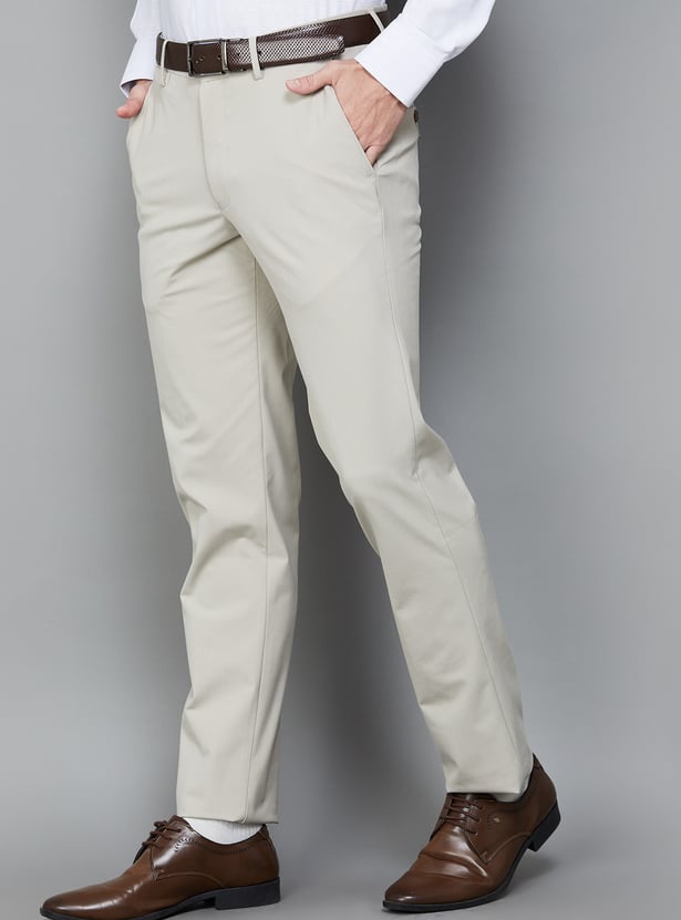 LOUIS PHILIPPE Solid Slim Straight Formal Trousers