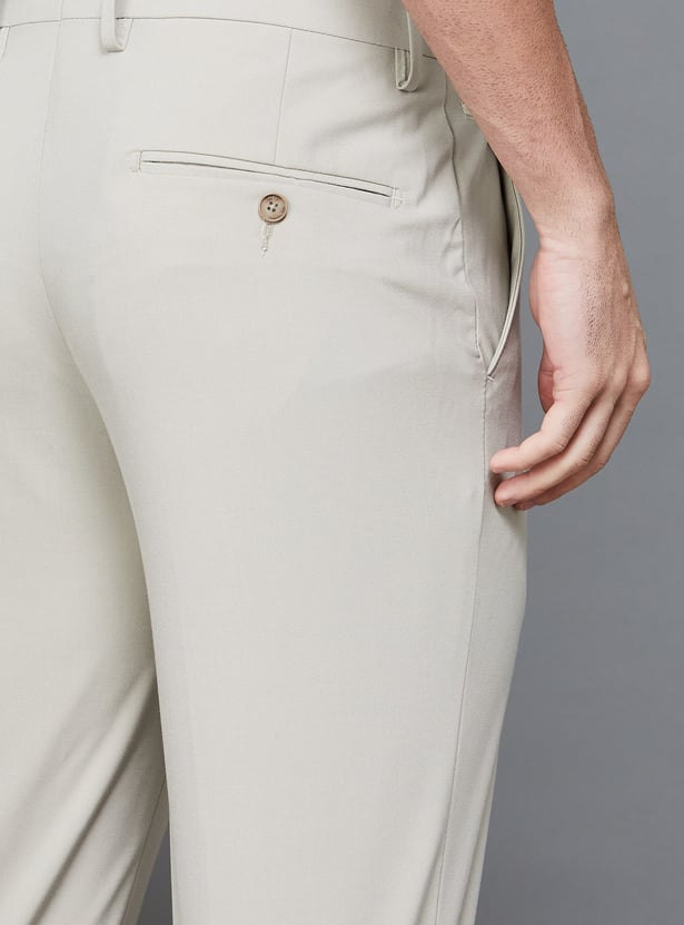 LOUIS PHILIPPE Solid Slim Straight Formal Trousers