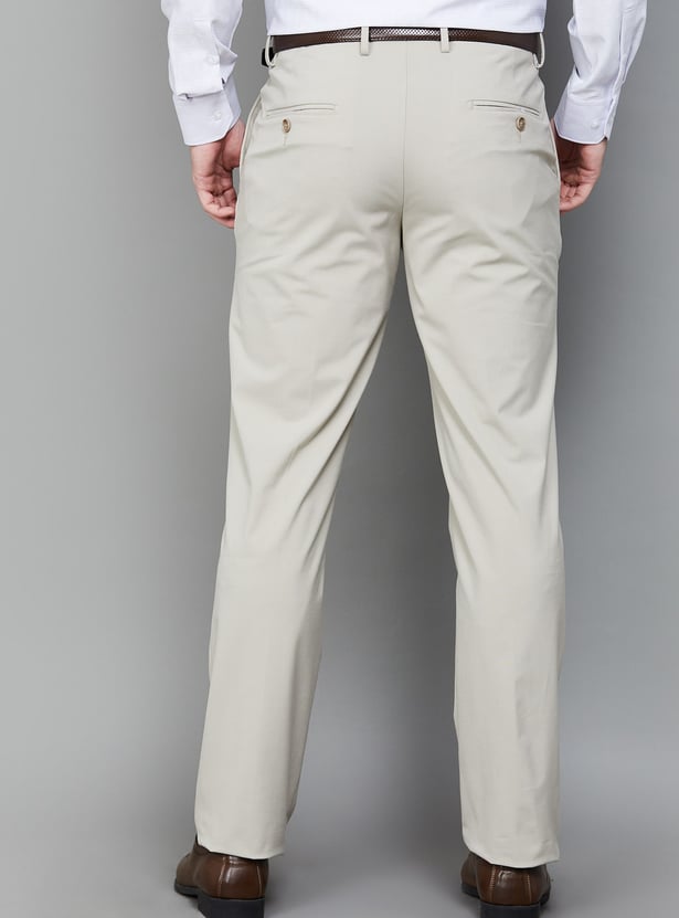 LOUIS PHILIPPE Solid Slim Straight Formal Trousers