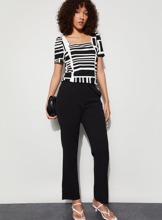 CODE Striped Puffed Sleeve Top